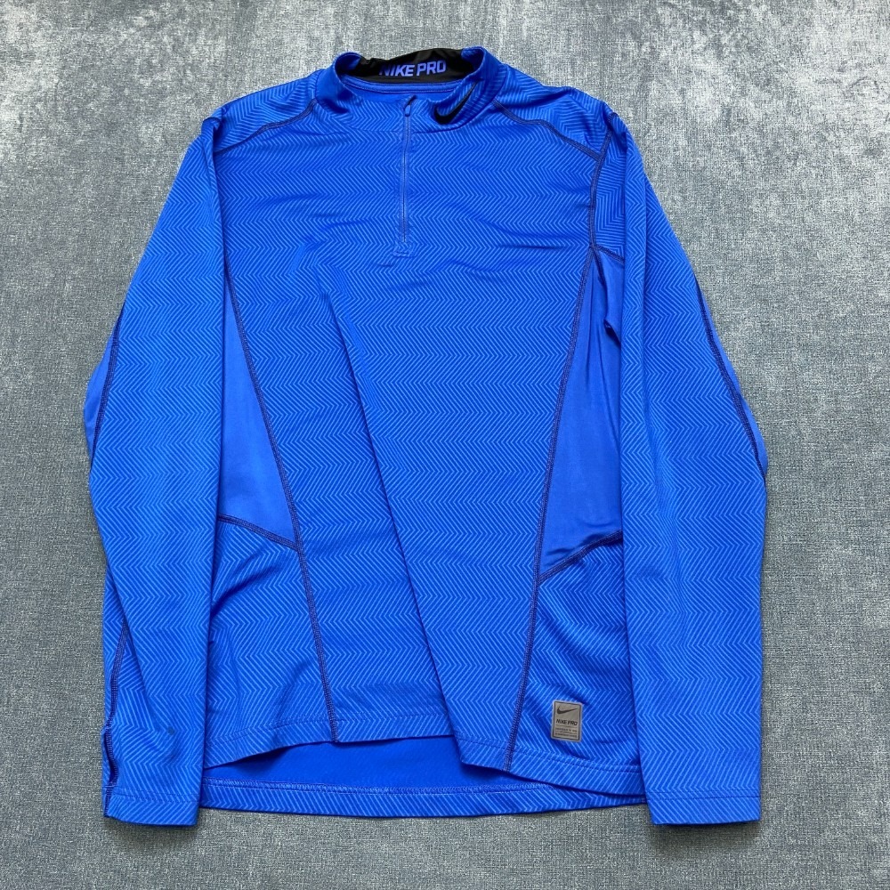 Nike Pro Dri Fit Fitted Activewear Shirt Mens XL Blue Mock Neck 1/4 Zip Athletic
